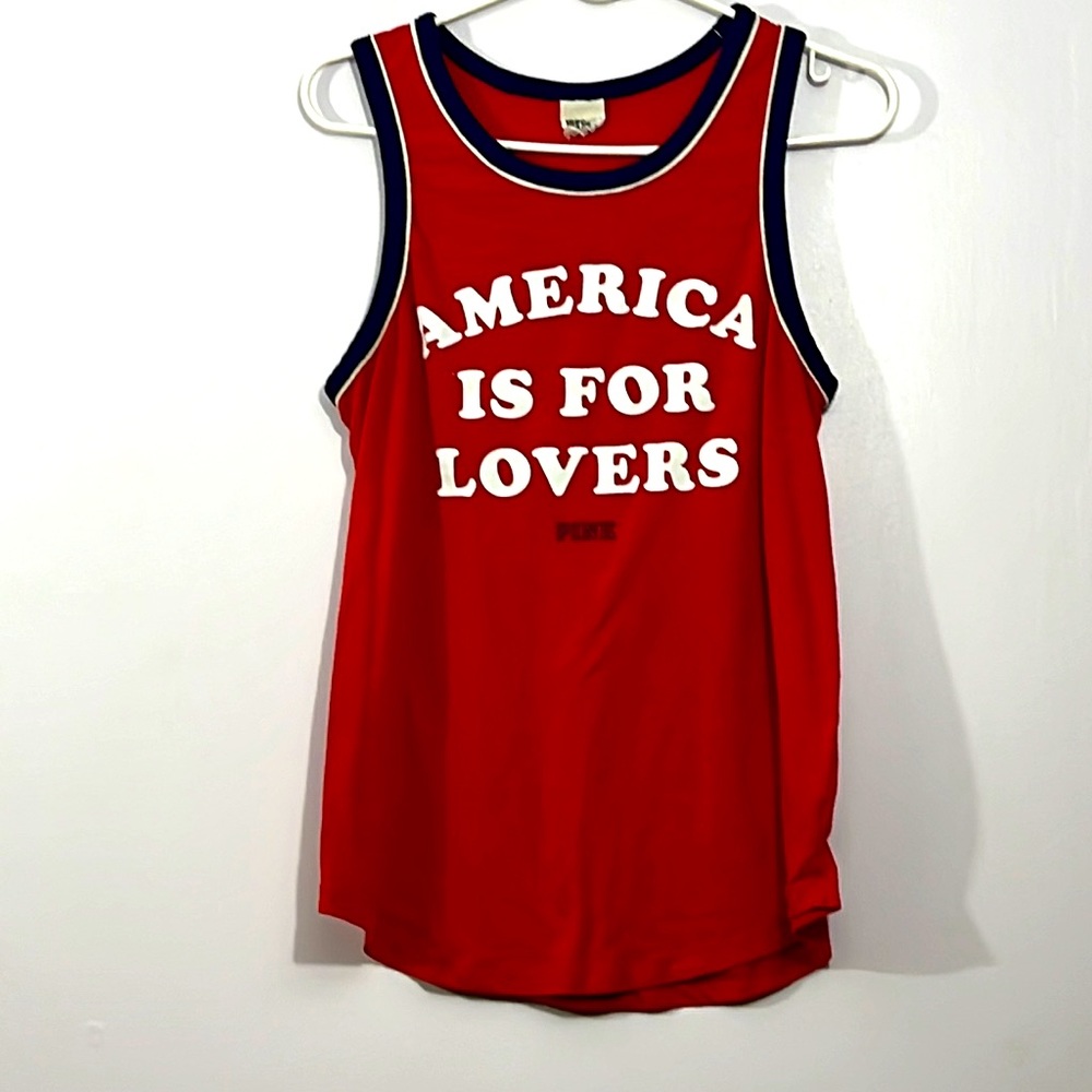 PINK, America is for lovers sleeveless tank top, medium?